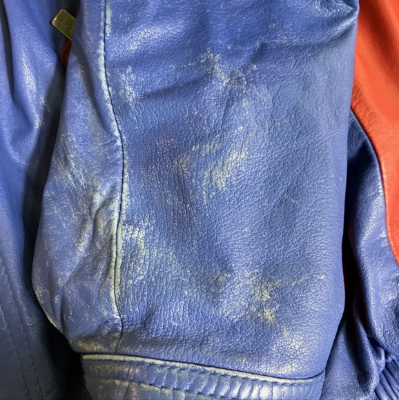 Vintage Blue Red and Yellow Starter Leather Jacket size S - Picture 5 of 6